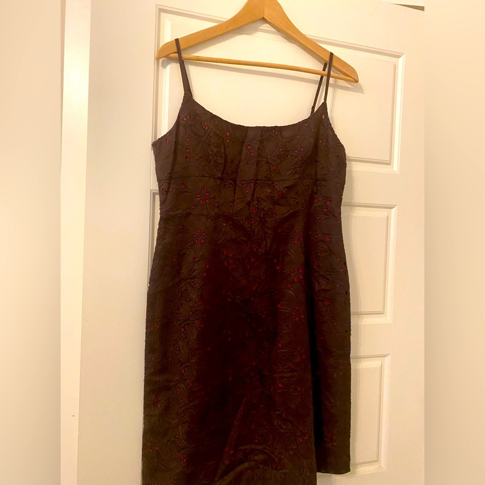 Ann Taylor Petite Size 10P sheath dress. Brown eyelet with magenta linin…